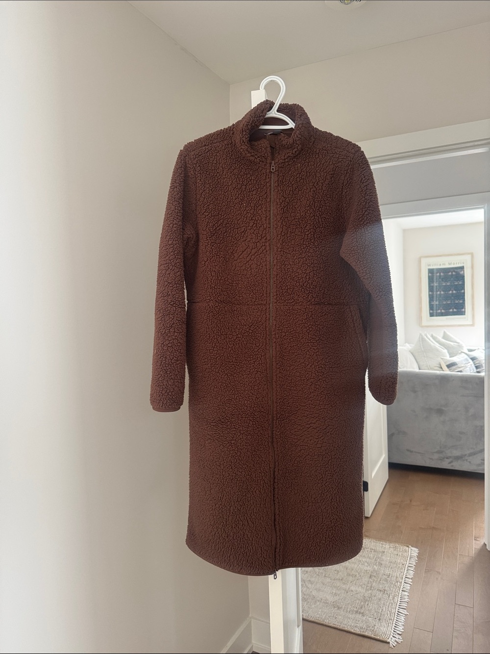 Joe Fresh Womens Brown Teddy Long Zip-Front Coat